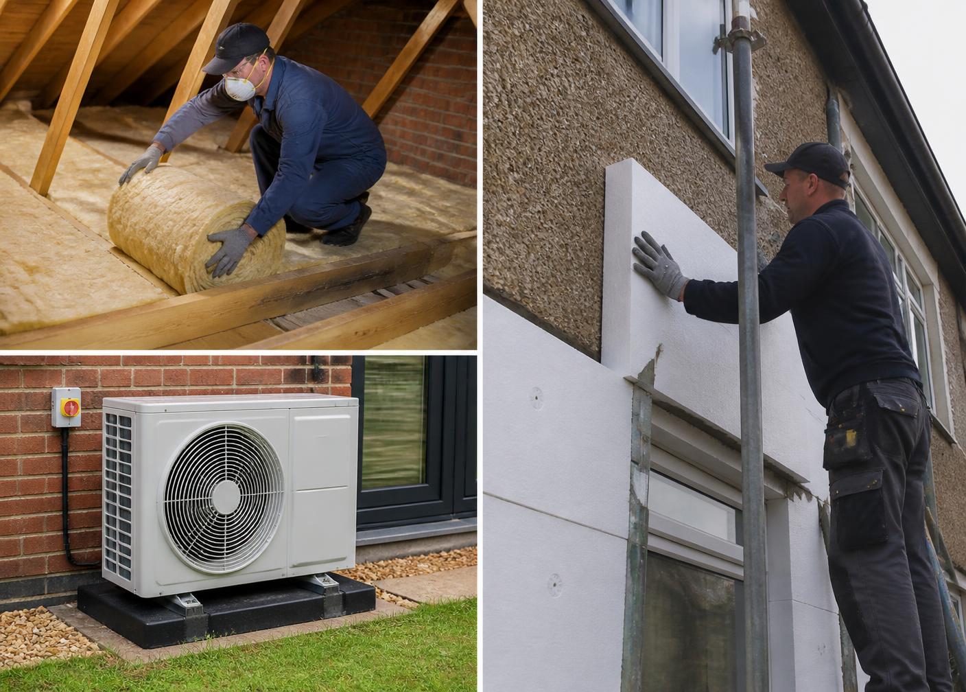 Installer fitting wall insulation boards during an energy upgrade