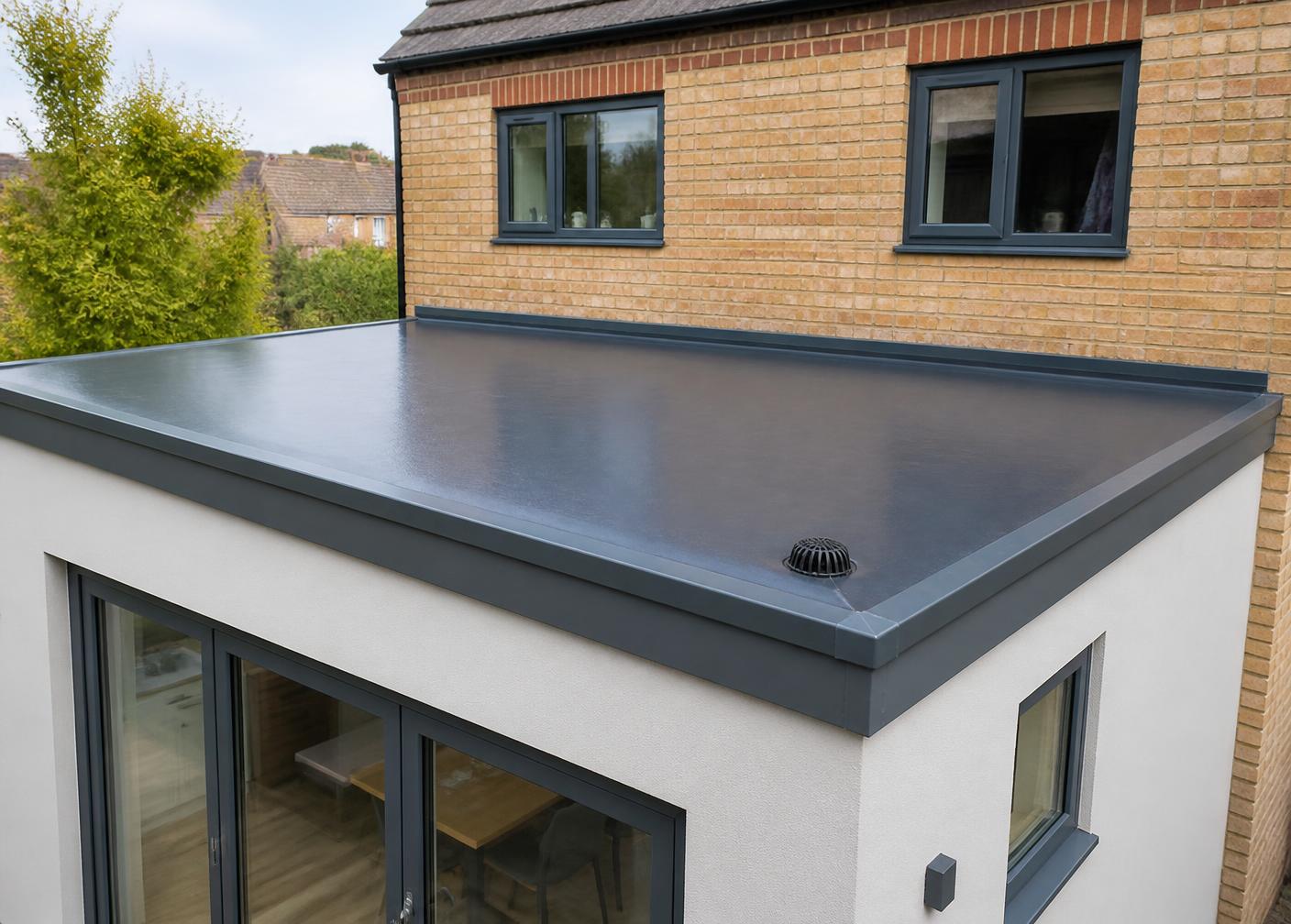 New EPDM rubber flat roof on a single storey extension
