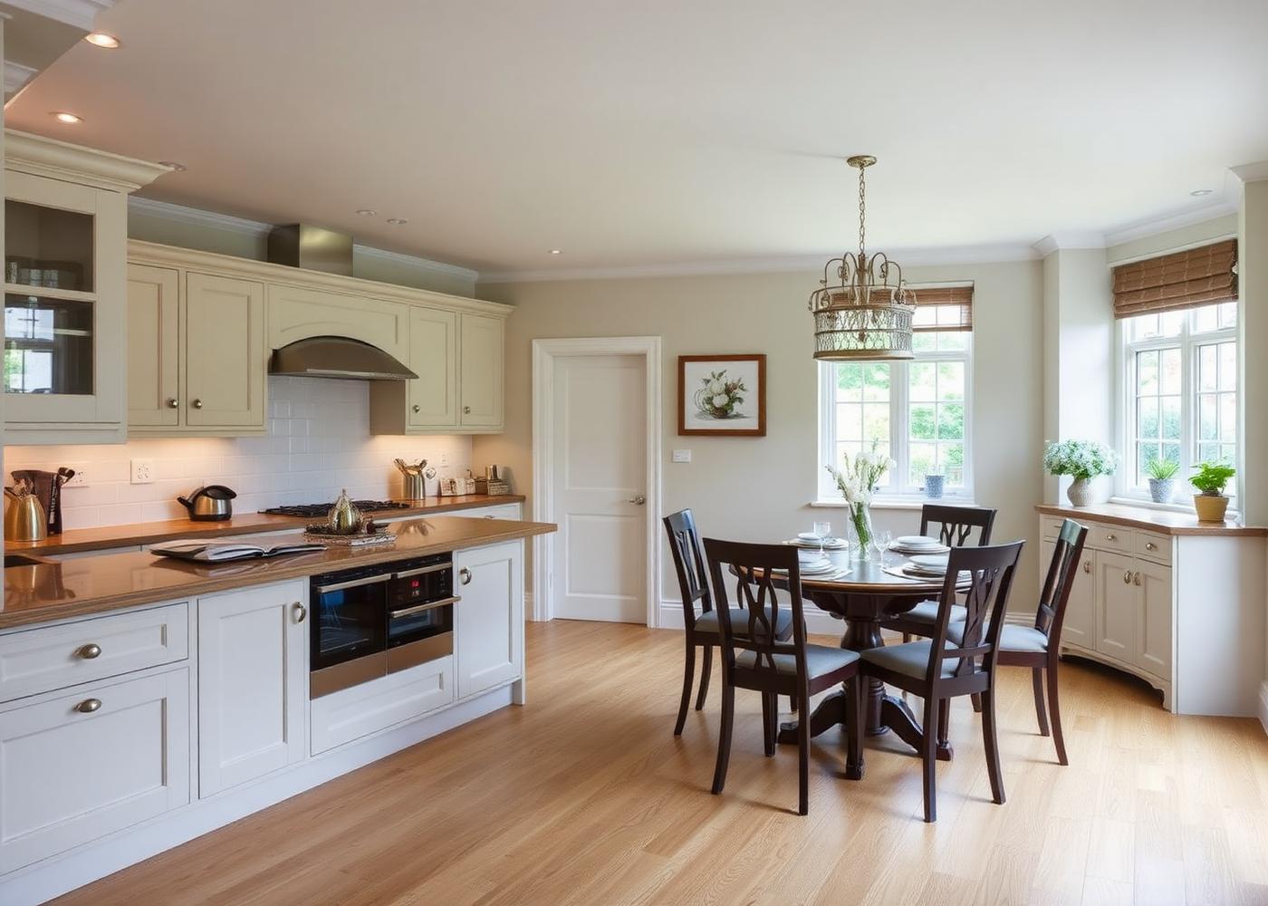 Completed renovated kitchen and dining room with oak flooring