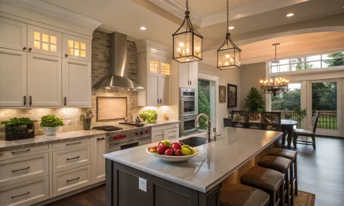 A beautifully renovated kitchen with modern appliances and sleek countertops, showcasing Level Up Homes' expertise in kitchen remodeling.